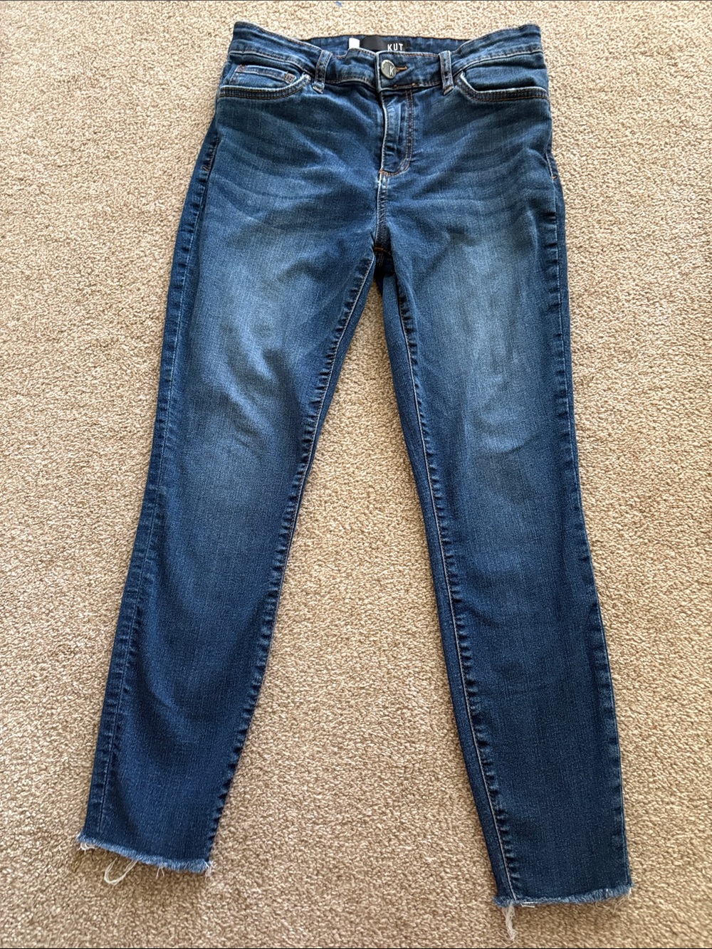 Kut from the Kloth Donna High Rise Ankle Skinny Dark Wash Raw Hem Denim Jeans 4